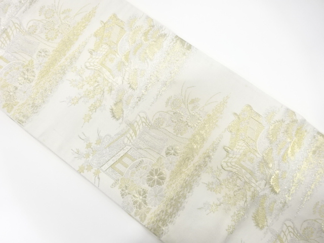 JAPANESE KIMONO / ANTIQUE FUKURO OBI / WOVEN CARRIAGE & FLOWER